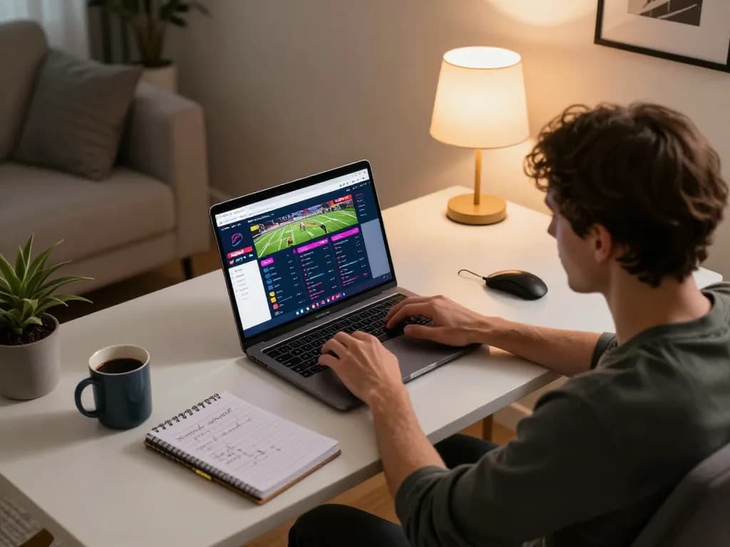 Engaging in soi kèo nhà cái through an online betting platform on a cozy home setup