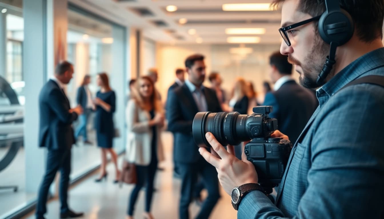 Businessfotograf München fängt professionelle Interaktionen bei einem Geschäftsevent ein.