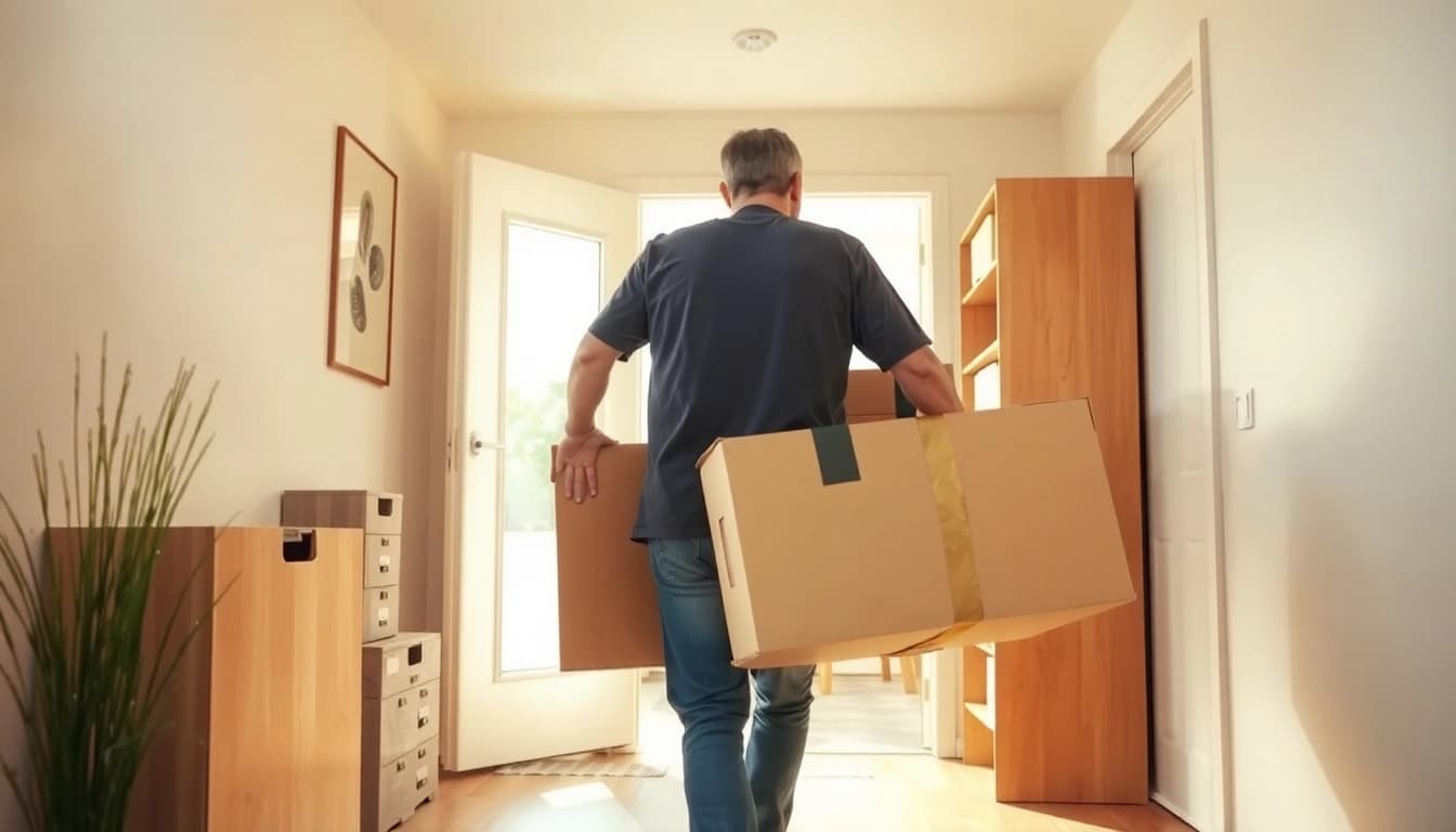 Umzugsunternehmen Leverkusen hilft beim Tragen von Möbeln in eine neue Wohnung.