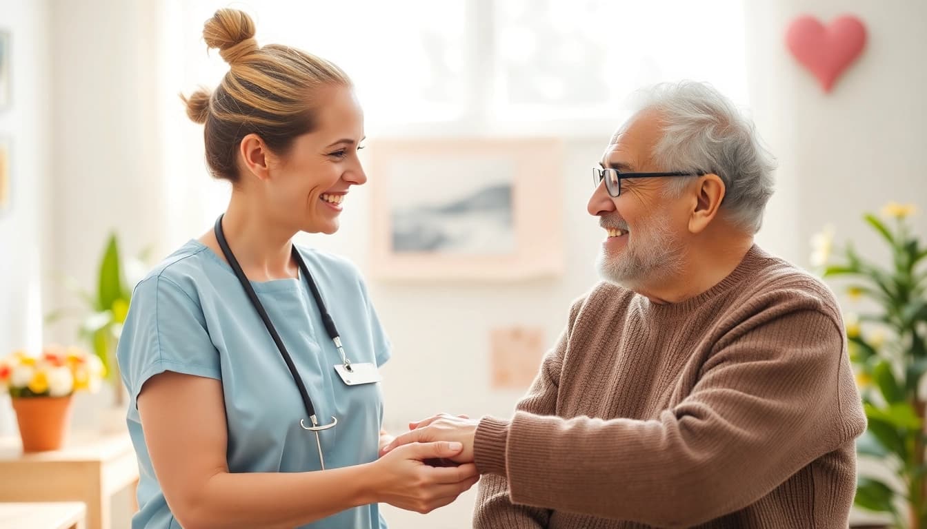 Pflegerin unterstützt Patienten bei der täglichen Pflege im Pflegedienst.