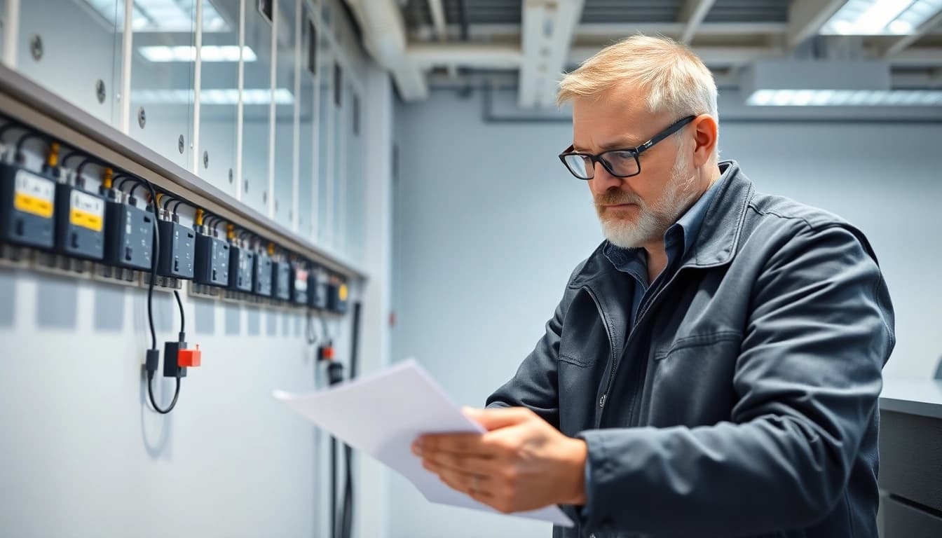 Prüfung elektrischer Geräte bei der DGUV V3 Prüfung durch einen Experten im Büro.