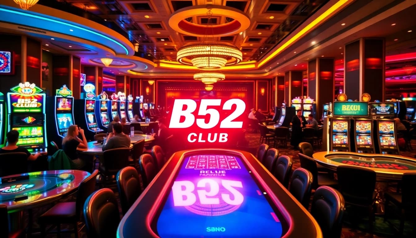 Players enjoying their time at B52 Club, showcasing vibrant slot machines and casino excitement.