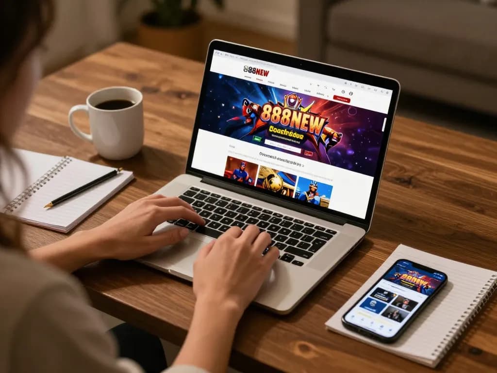 Player engaging with the 888NEW online casino on a laptop showcasing exciting gameplay