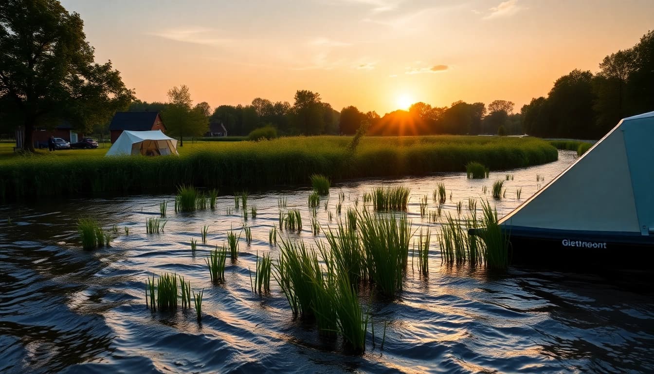Genießen Sie giethoorn camping in einer idyllischen Zeltlandschaft am Wasser.
