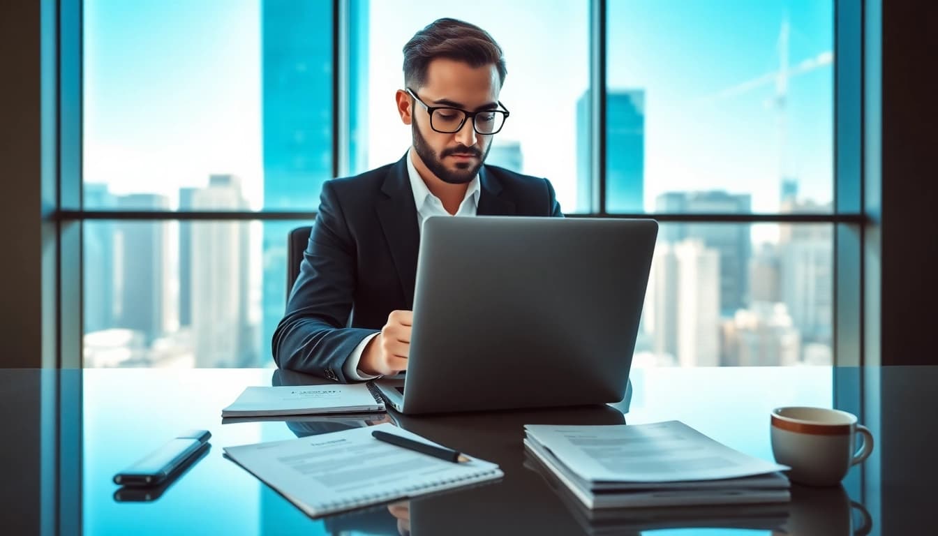 Headhunter IT arbeitet konzentriert in einem modernen Büro.