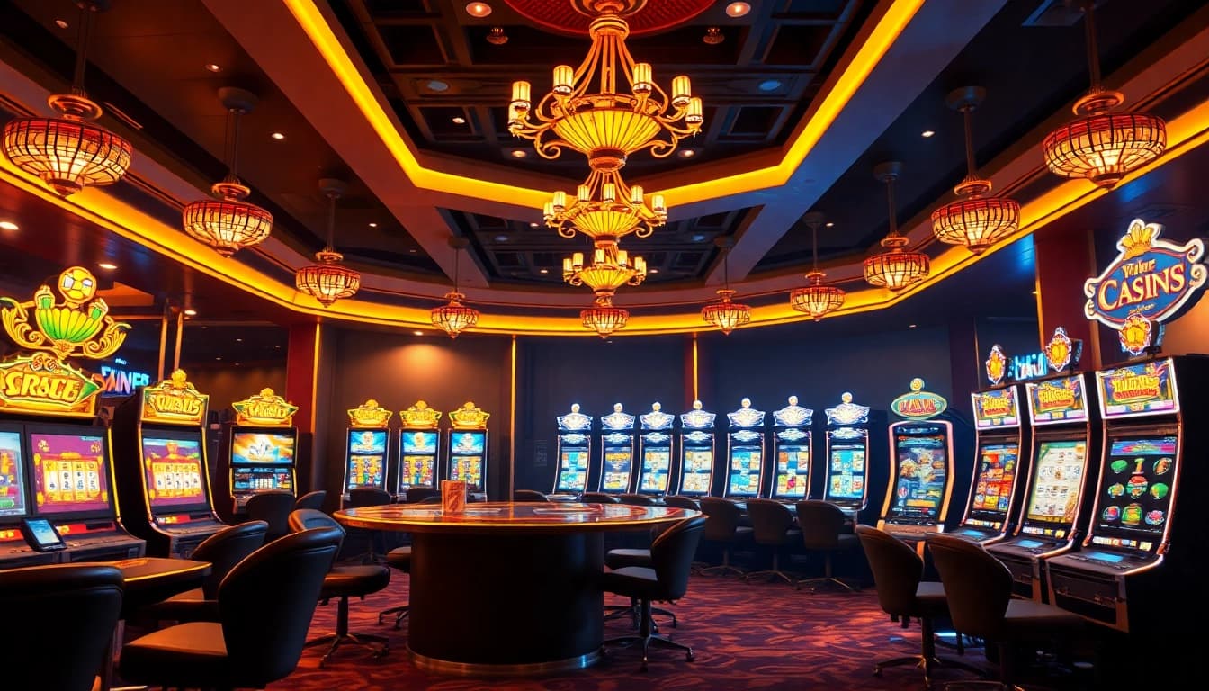 Play thrilling games in an exciting casino online environment with vibrant lights and modern decor.