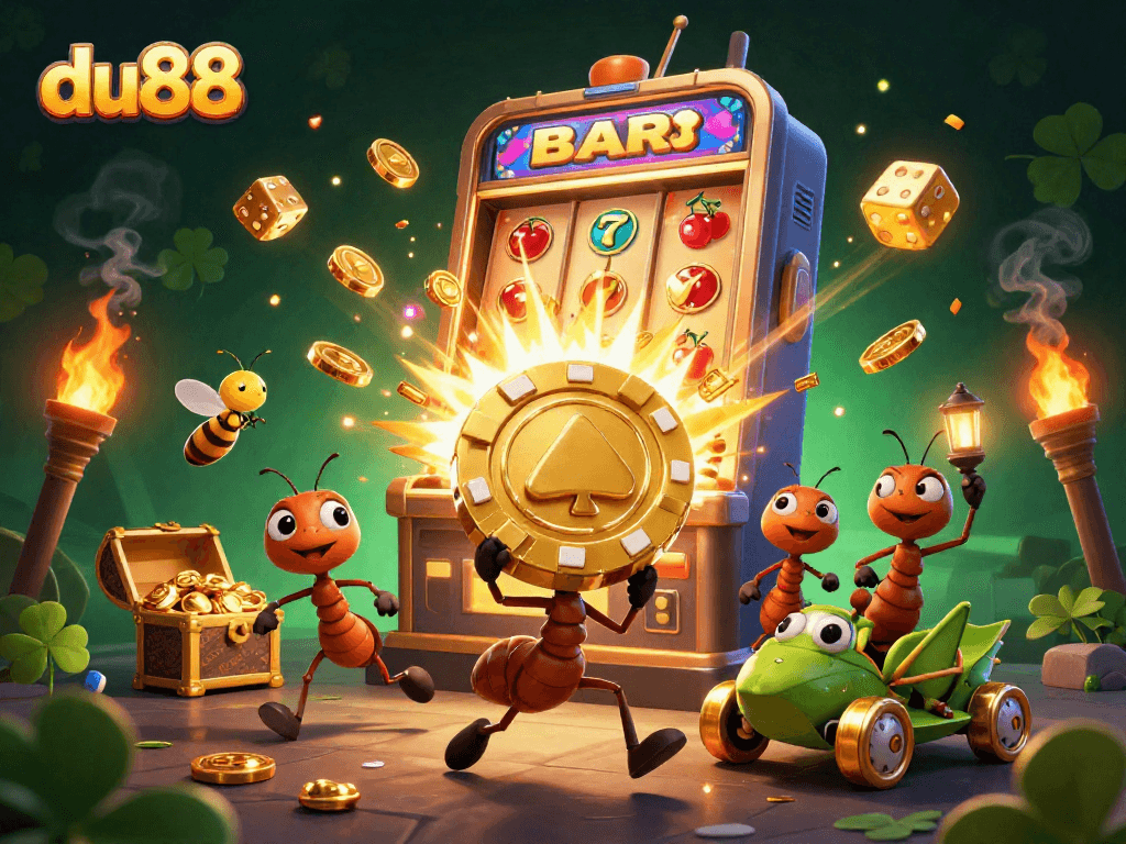 Experience the thrilling adventure of du88 with a cartoon heist scene featuring playful characters and casino elements.