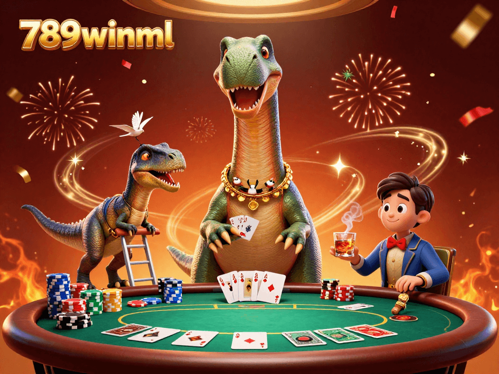 Experience thrilling poker action in a vibrant casino setting with 789winml featuring a fun dinosaur theme.