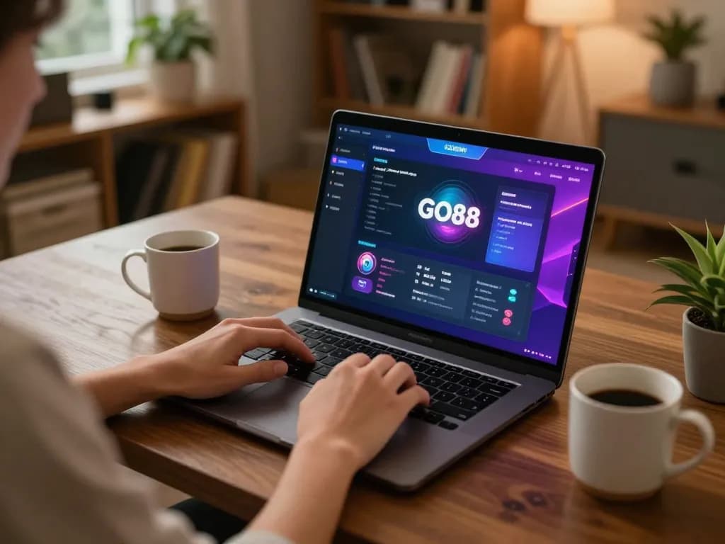 Engaging in strategic gameplay on GO88 from a cozy home setup, showcasing online gaming environment