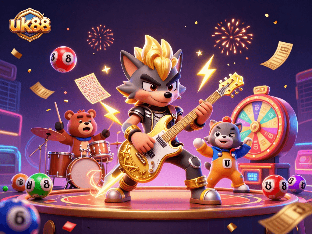 Engage with uk88's exciting casino atmosphere featuring vibrant characters and dynamic betting elements.