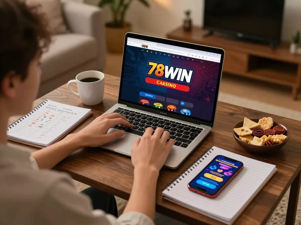 Engaging online gambling experience at 78WIN, showcasing strategic gameplay on a laptop.