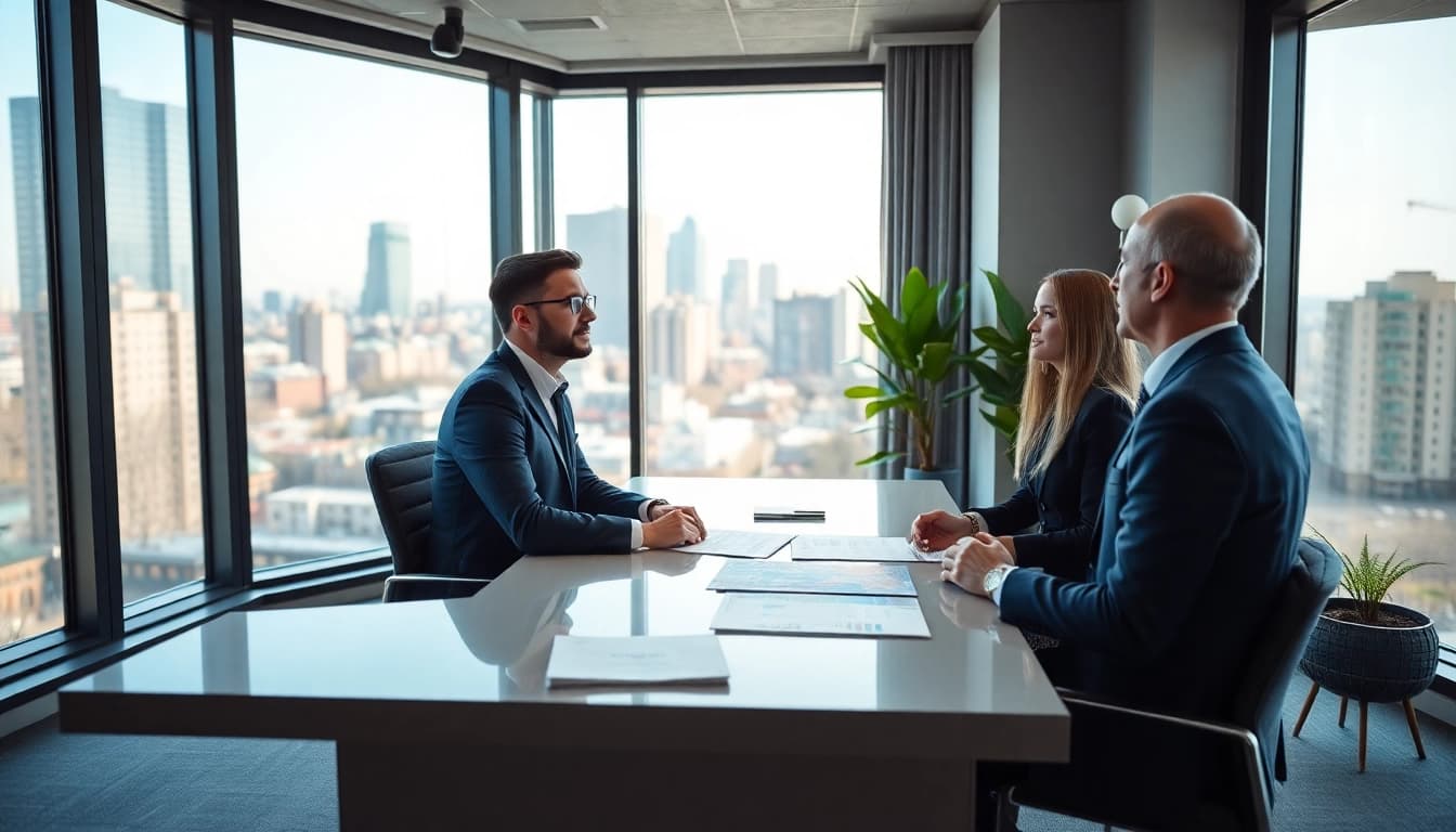 Immobilienmakler Frankfurt Preungesheim berät Kunden in einem modernen Büro.