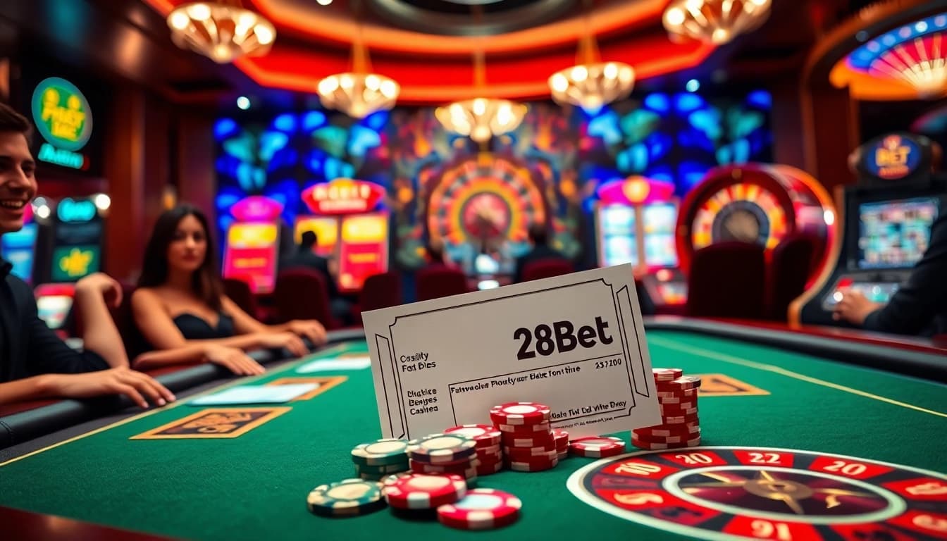 Experience the thrill of 28Bet at a vibrant casino with poker, slots, and roulette.