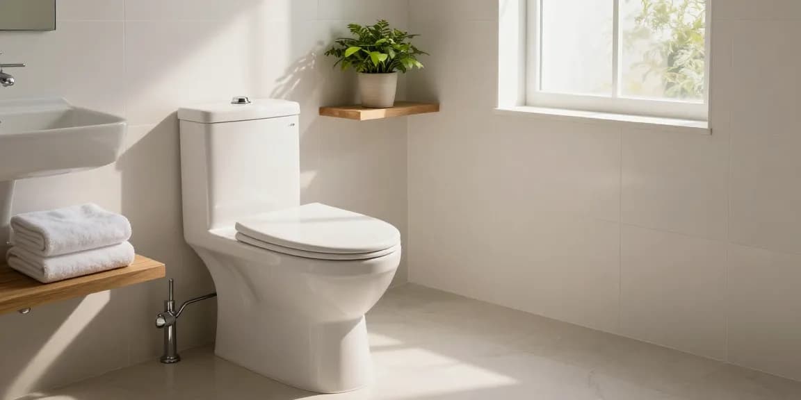 Chic fontein toiletopstelling in een moderne badkamer met groene planten.