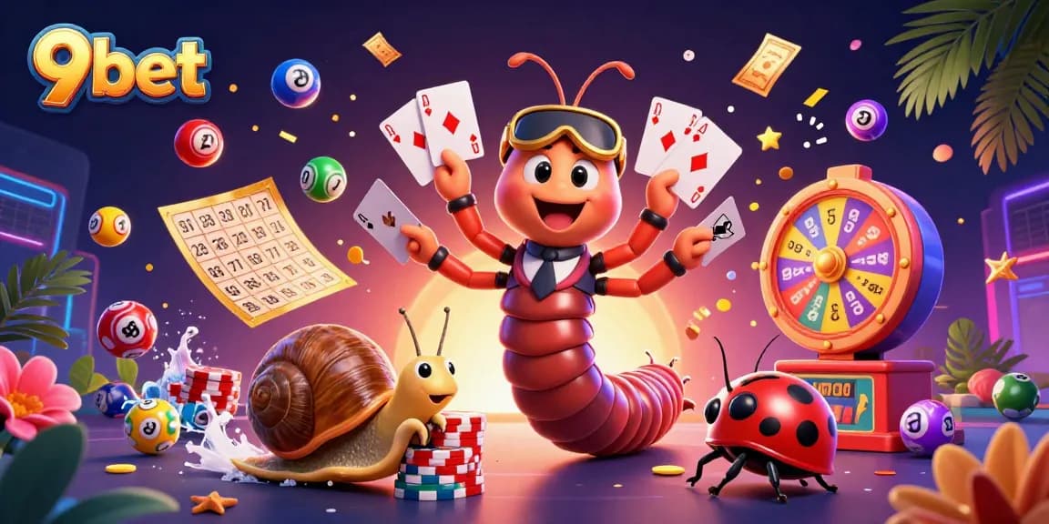 Engage with 9bet's vibrant casino scene, featuring a millipede dealer and exciting games.