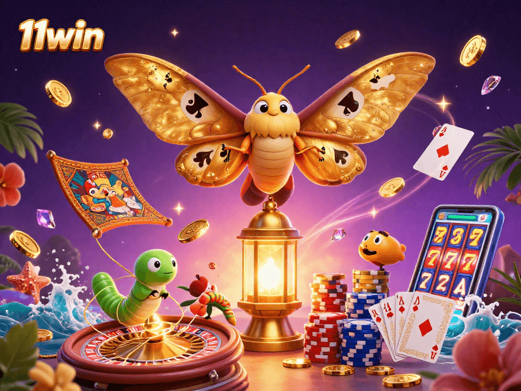 Experience the thrill of 11win with vibrant casino elements and magical motifs in a 3D enchanting scene.