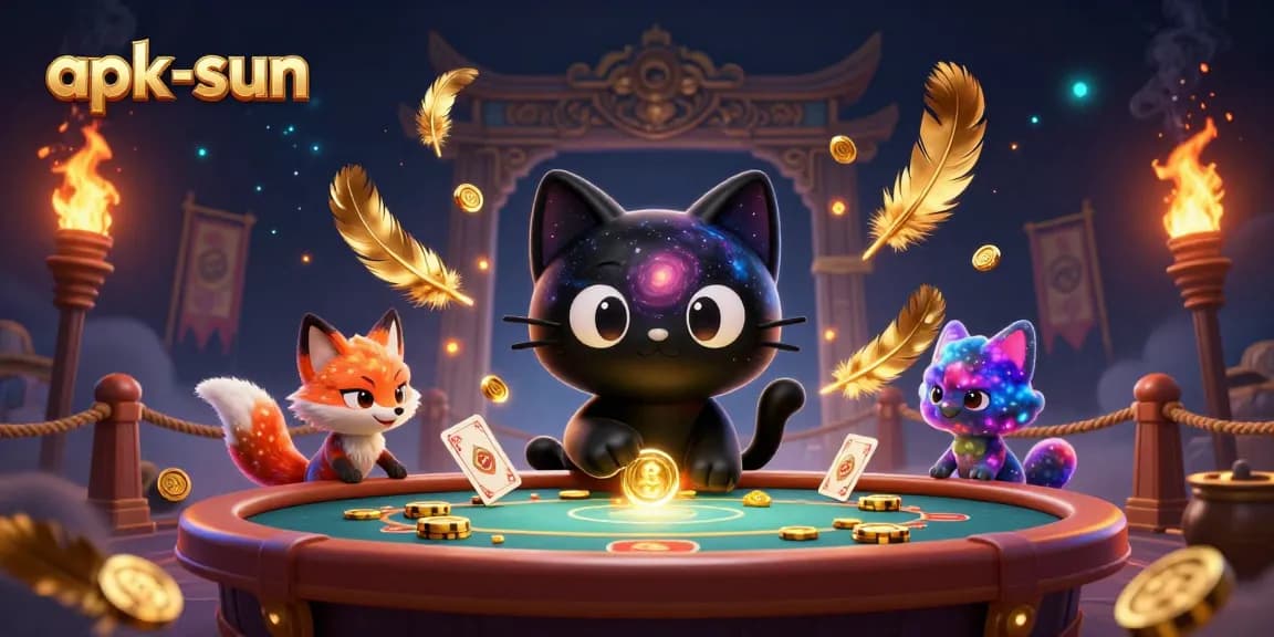 Engage in cosmic gaming with apk-sun's vibrant galaxy-themed casino scene featuring animated characters.