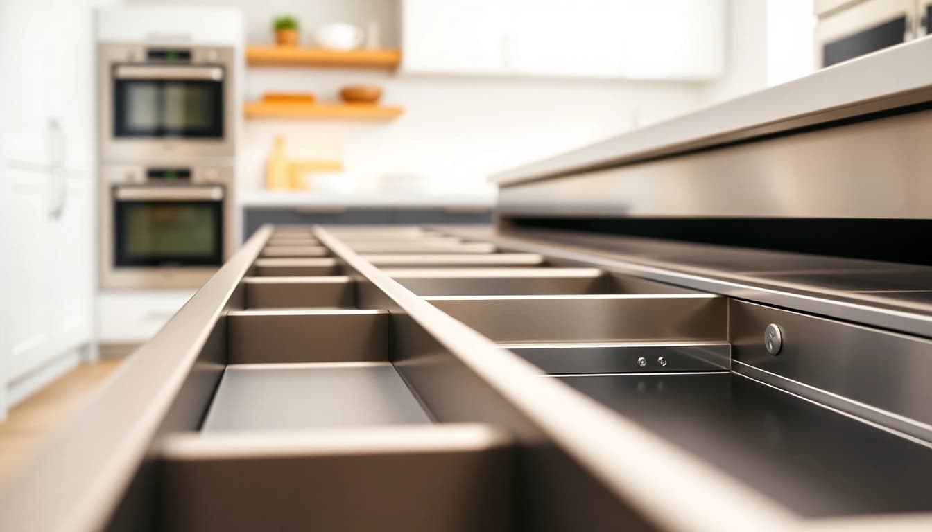 Double Wall Drawer System in a modern kitchen showcasing sleek metal design and quality.
