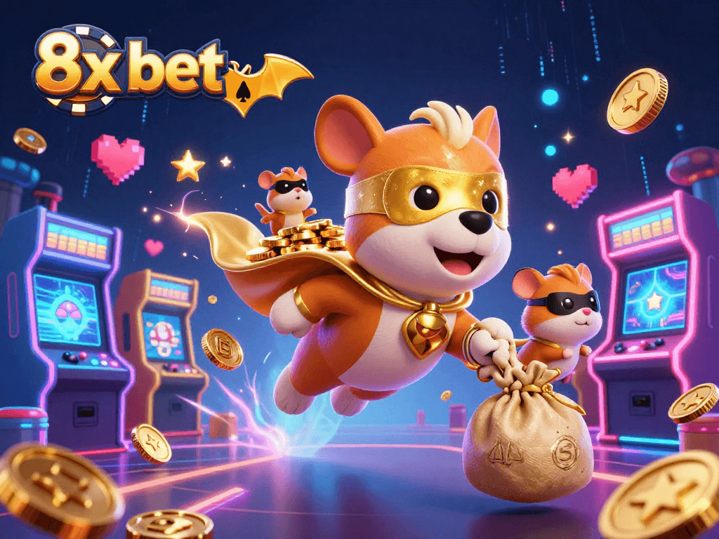 Play and win with 8x bet featuring a superhero dog and vibrant gaming elements.