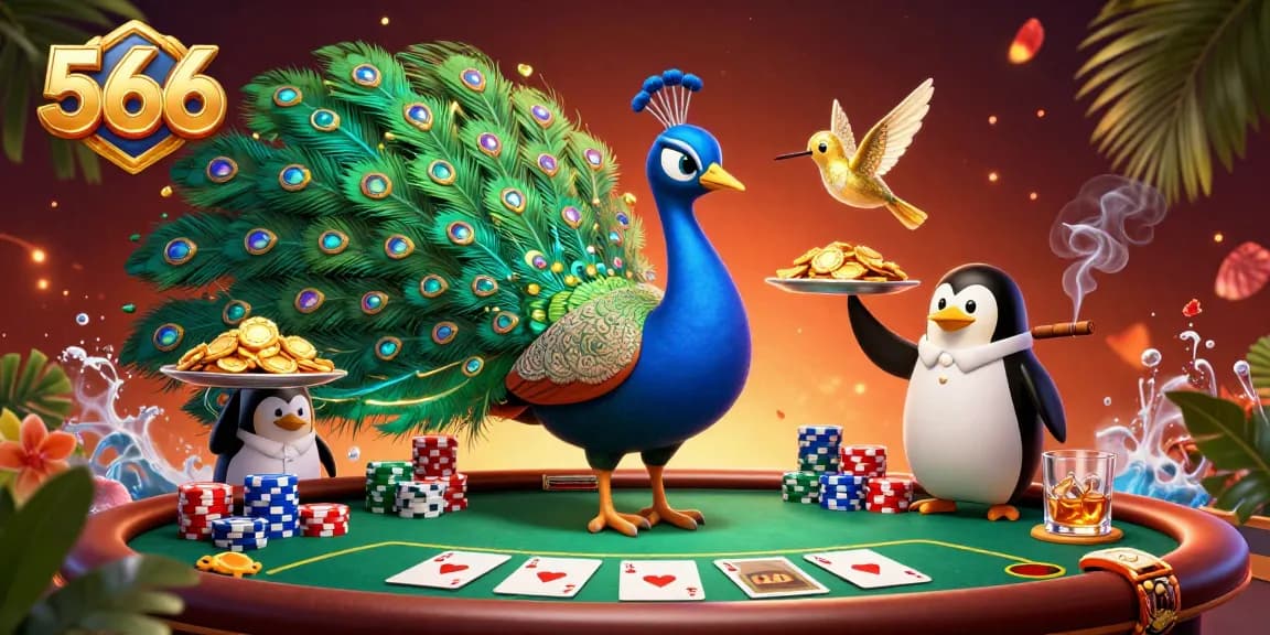 Engage in exciting poker games at 566 with vibrant characters and enticing casino elements.
