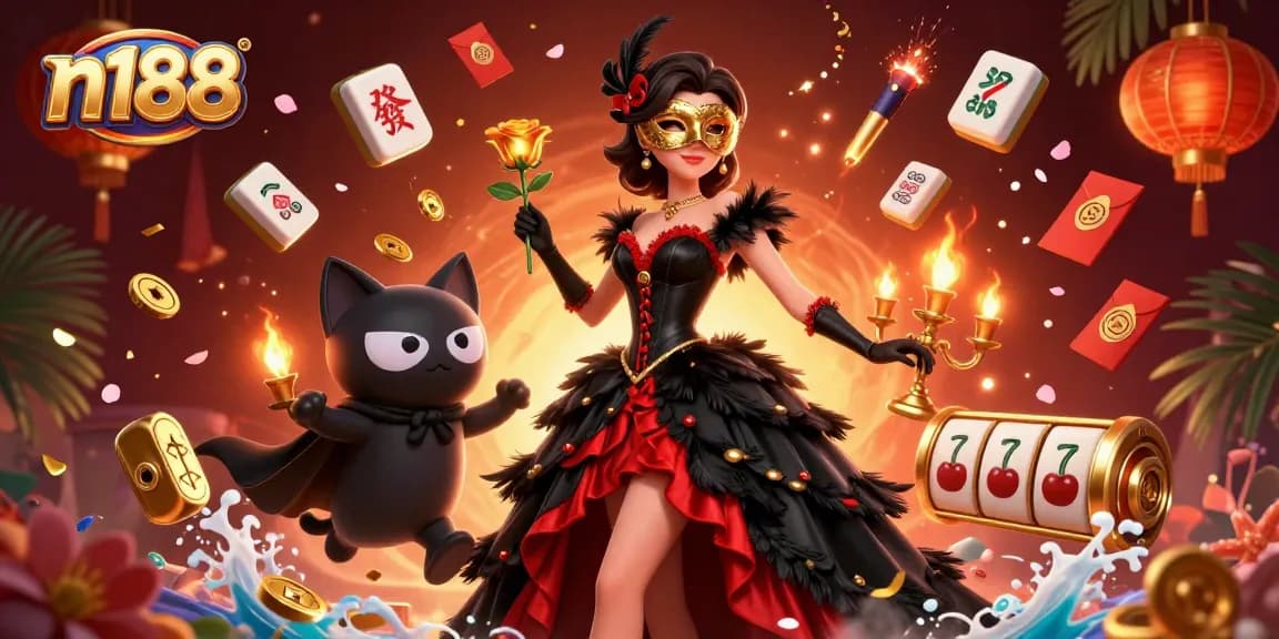 Experience thrilling gameplay at n188 with a dynamic casino scene featuring stunning characters and lively gambling elements.