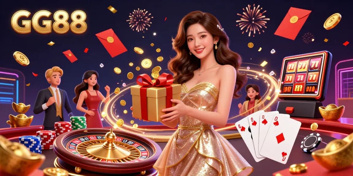 Win big with GG88 at an exciting Lunar New Year casino celebration filled with rich golden visuals.