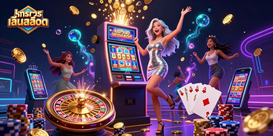 Experience ทดลองเล่นสล็อต excitement with stunning visuals of jackpots, playful characters, and vibrant casino action.
