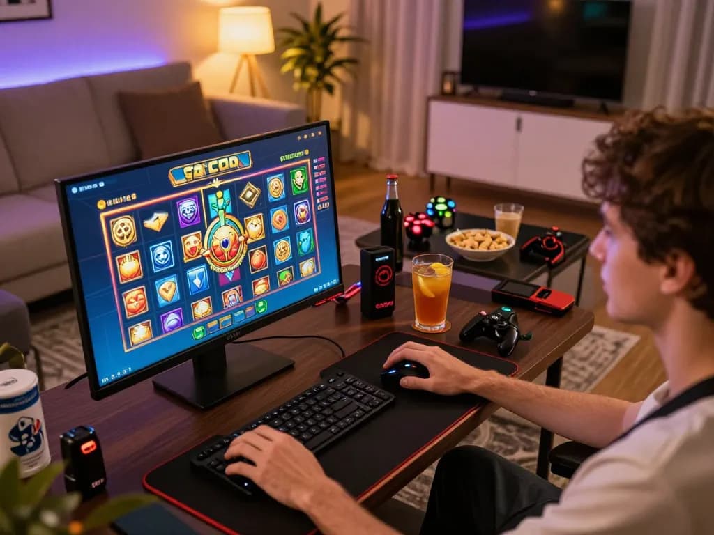 Engaging with slot gacor gameplay on a vibrant online setup showcasing a cozy atmosphere.