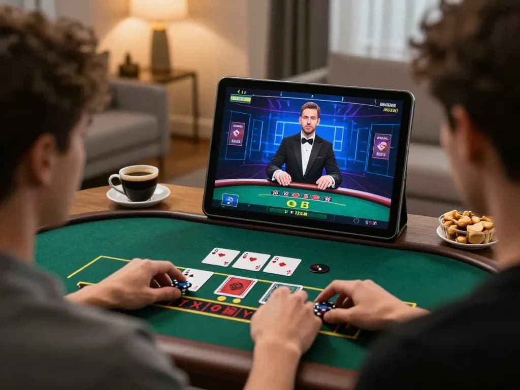 Player engaged in a live dealer game on Man 88, enjoying a cozy atmosphere with snacks.