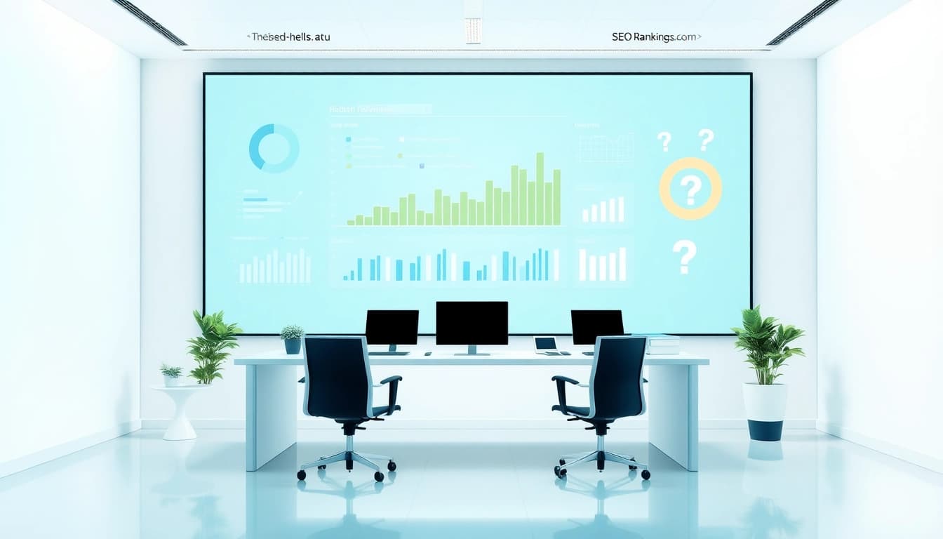Visualisieren Sie den Effekt von SEO-Ranking durch ein modernes Büro mit innovativen Grafikdarstellungen.