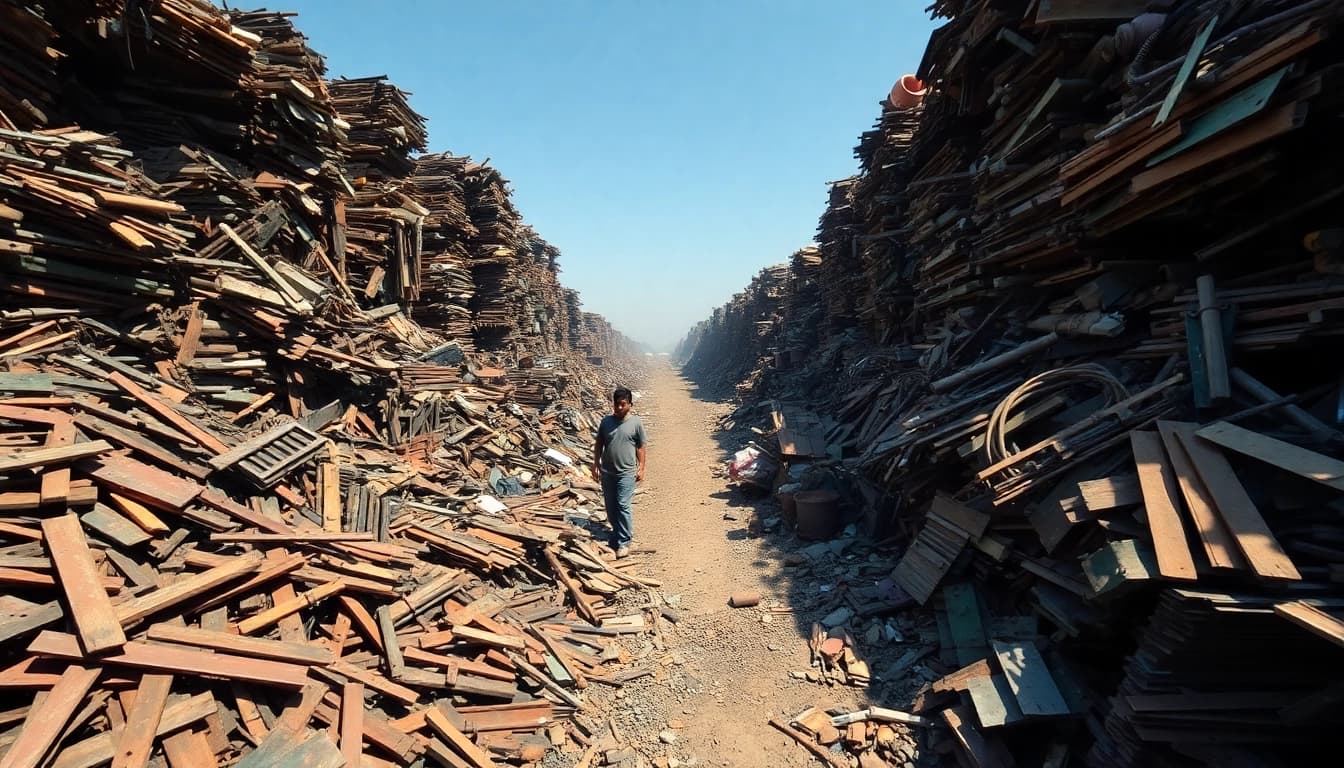 Leading Schrotthändler Remscheid sorting recyclable metal materials in a busy scrapyard.