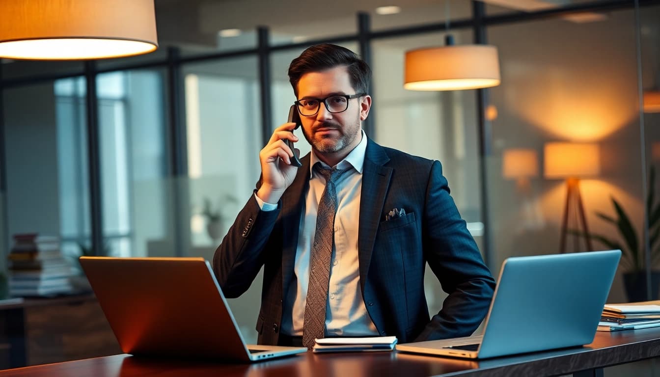 Headhunter Oberhausen berät professionell am Schreibtisch mit Telefon und Laptop