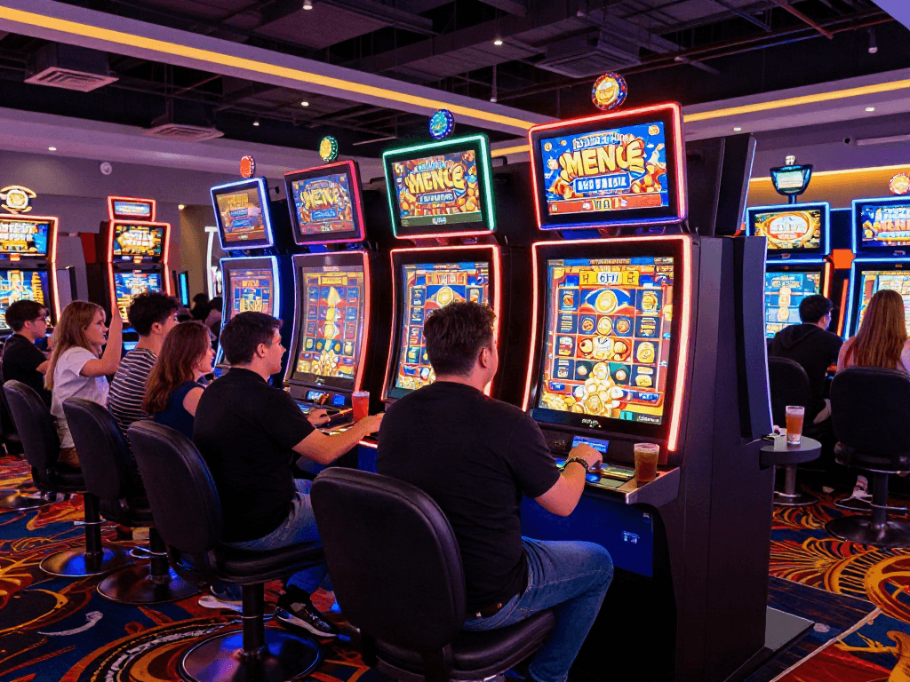 Experience the thrill of rokok88 slot login at vibrant slot machines in a lively casino.