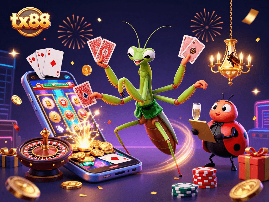 Experience the excitement of tx88 with a giant mantis card sharp and vibrant casino elements.
