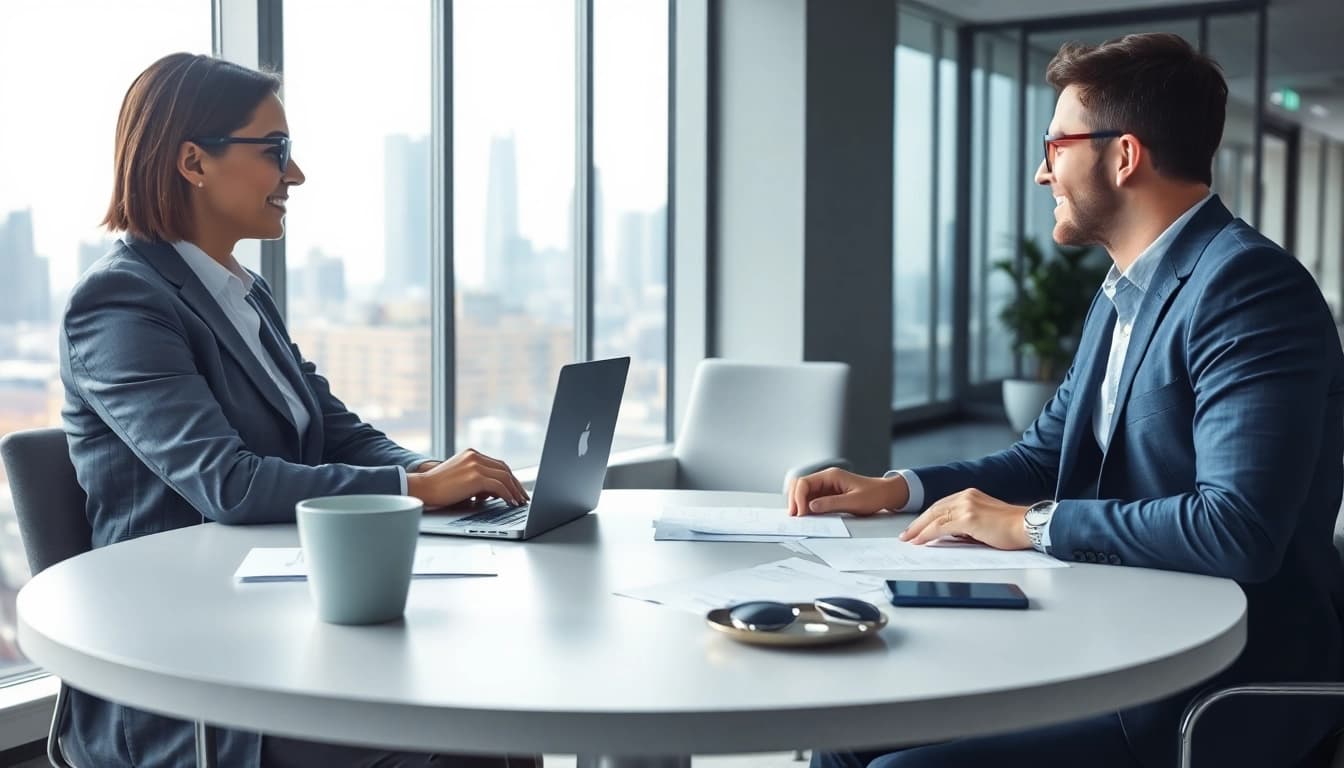 Headhunter Ingenieure im Interview mit einem Ingenieur in einem modernen Büro.