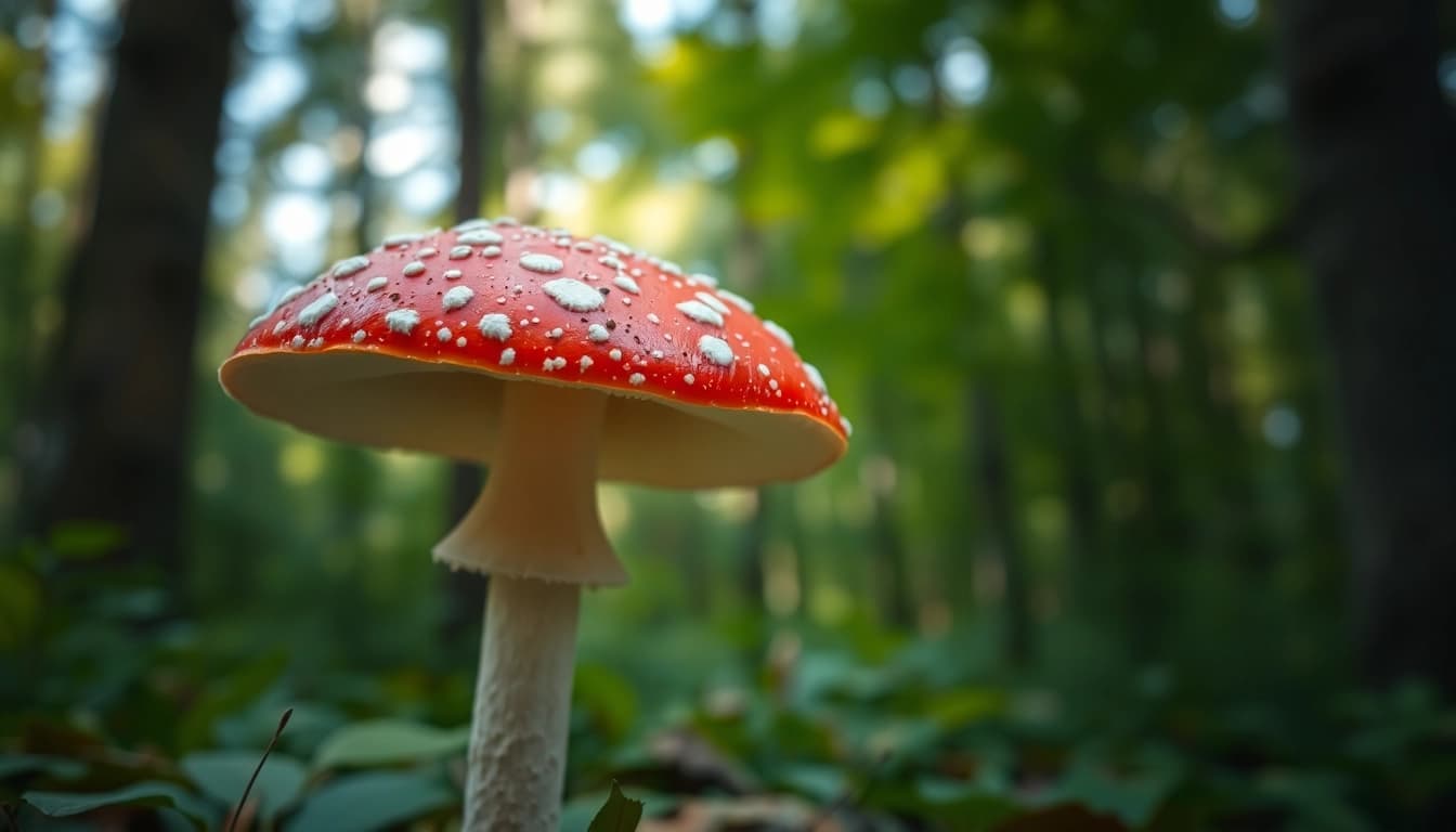 Fliegenpilz bestellen: A vibrant Amanita muscaria mushroom captured in a forest setting.