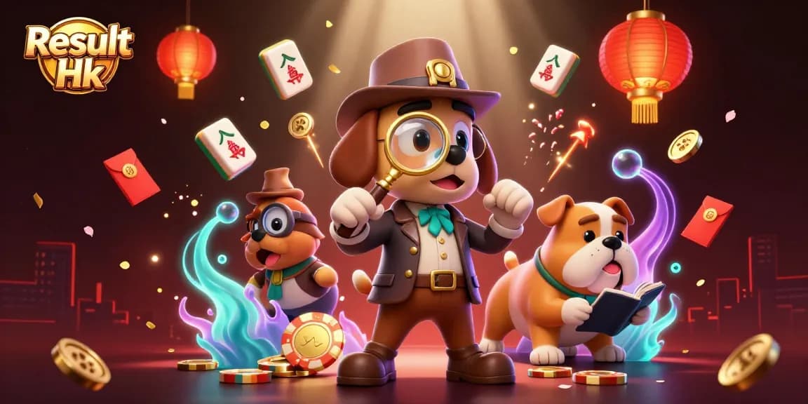 Experience the latest Result Hk data with a vivid illustration of a cartoon detective and clues.
