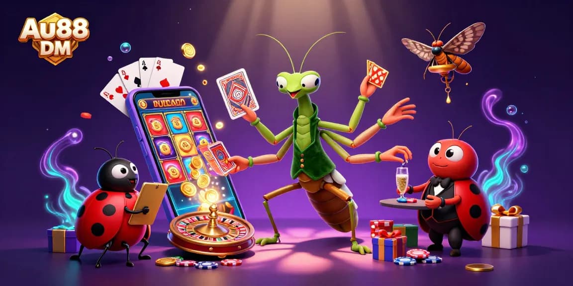 Experience the excitement of Au88 DM with a vibrant casino scene featuring dynamic characters and engaging gaming elements.