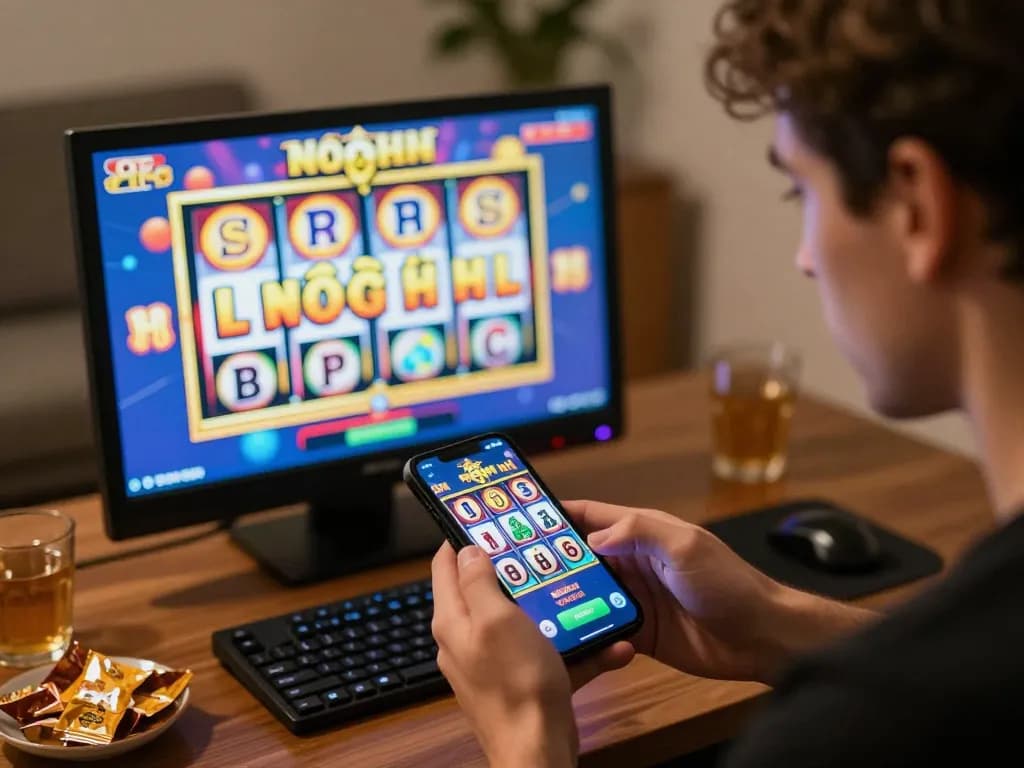 Experience the thrill of nổ hũ with a player engaged in a captivating online slot game.