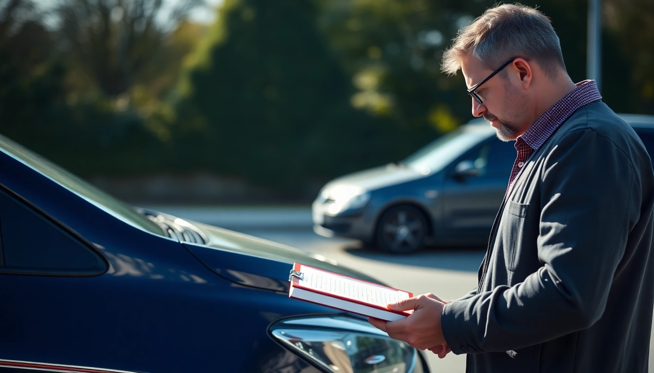 Kfz Gutachter Köln assessing a vehicle damage scene with expert tools for accurate evaluation.
