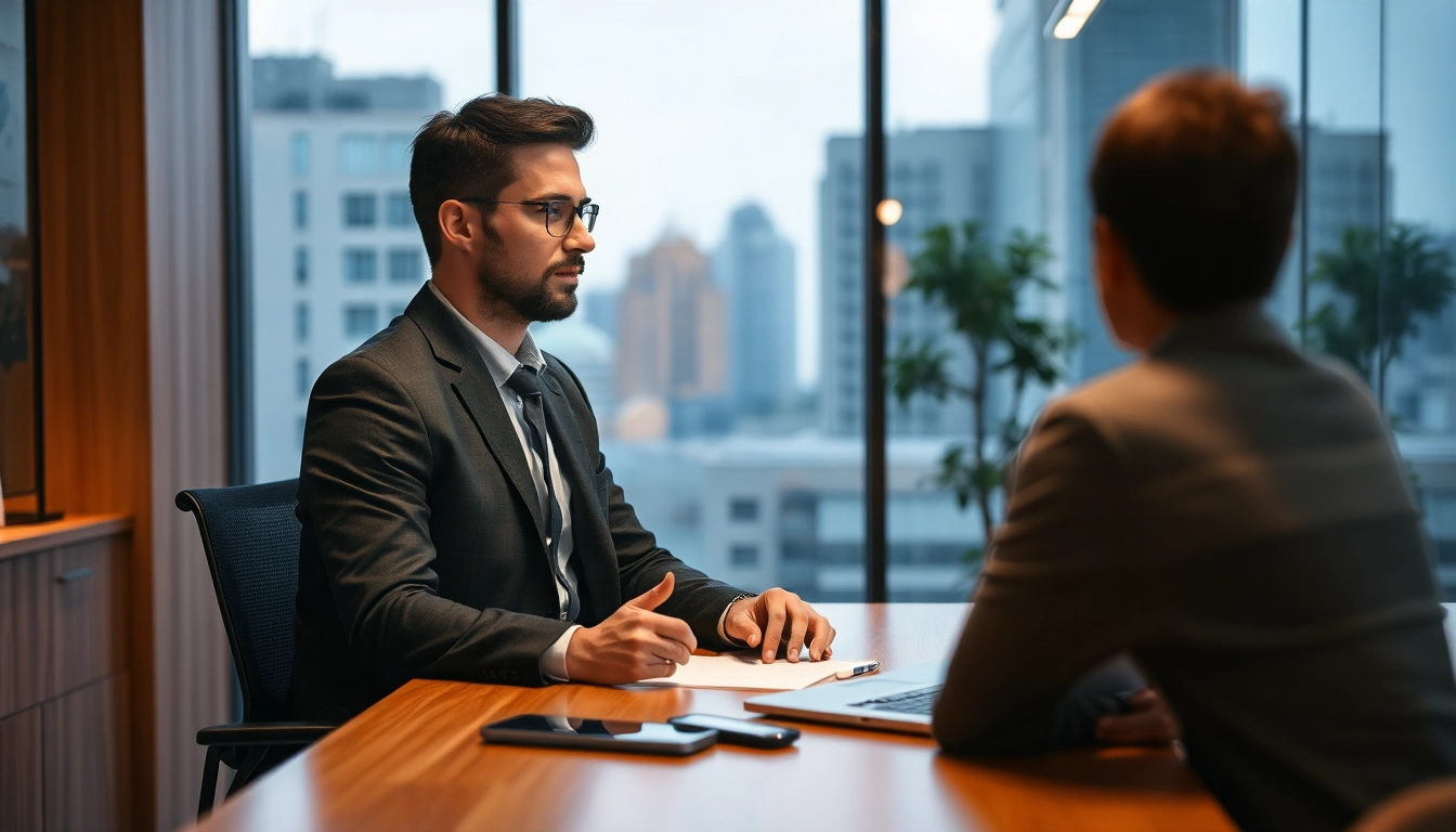 Professioneller Vertriebs-Headhunter berät Klienten in einem modernen Büro und vermittelt Expertise im Recruiting.