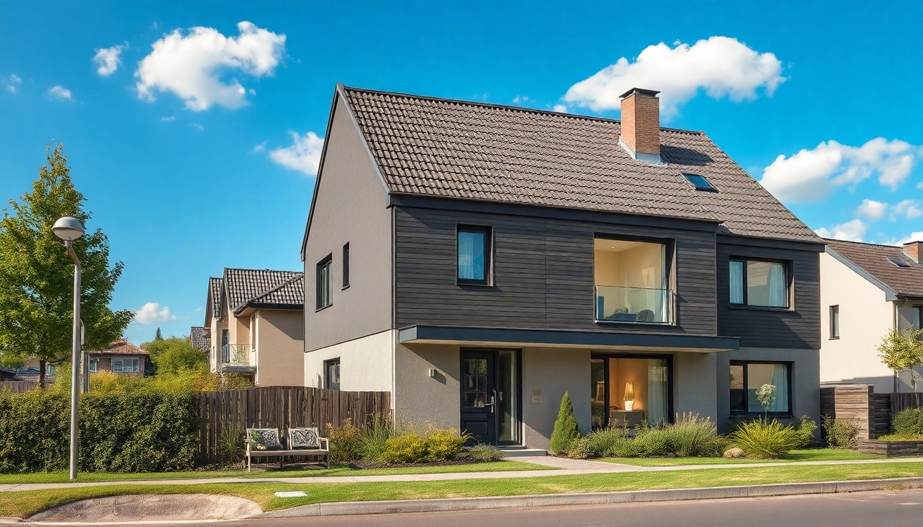 Erleben Sie den Hauskauf in Deutschland - modernes Einfamilienhaus in idyllischer Umgebung mit glücklichen Käufern.
