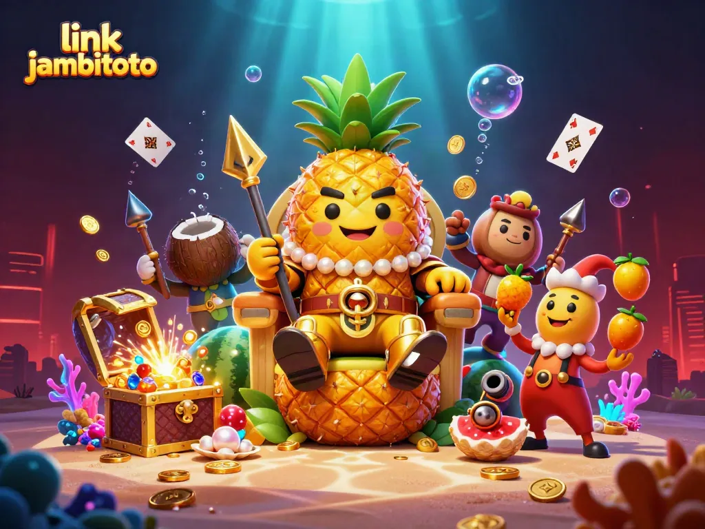 Engage with link jambitoto through an exciting 3D casino illustration featuring vibrant characters and dynamic game elements.