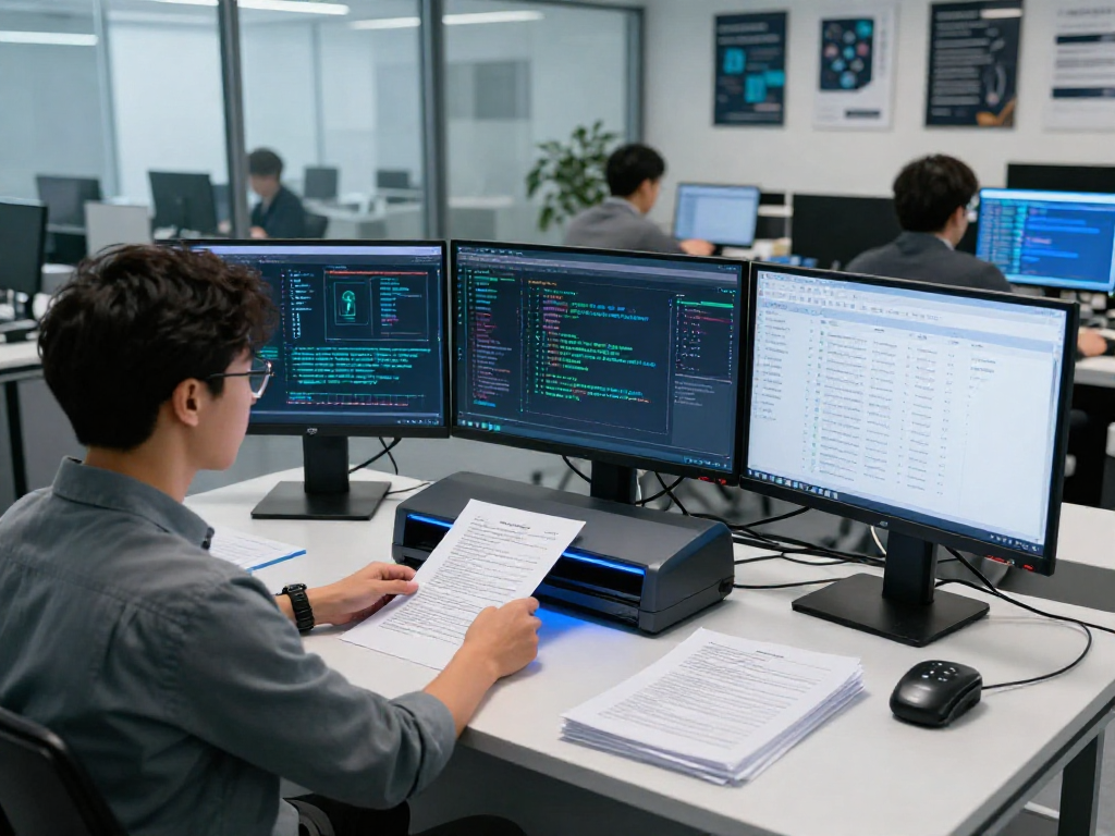Advanced document fraud detection analysis in a modern cybersecurity lab.