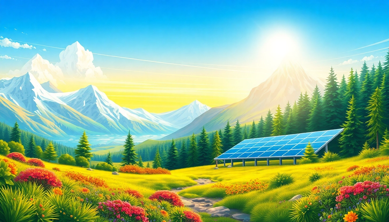 Visual representation of Klima impacts, highlighting melting glaciers and renewable energy solutions.