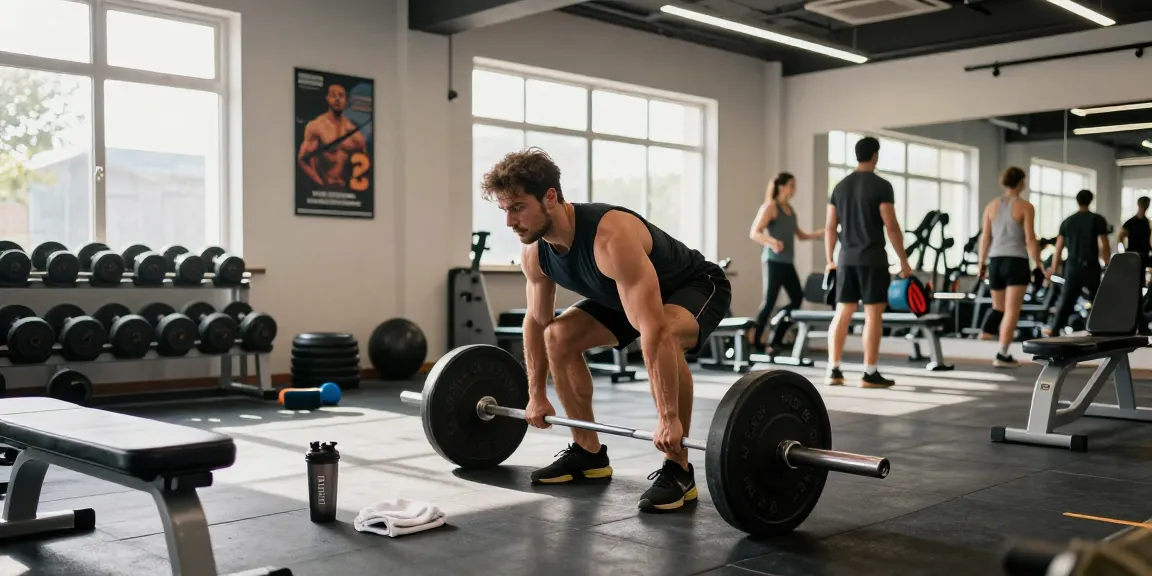 Anabolika Shop: Bodybuilder lifting weights in a vibrant gym, showcasing fitness dedication and muscle-building potential.