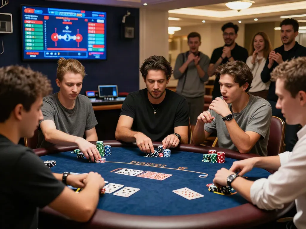 Engage in exciting live poker at Xo 88 casino with friends, showcasing chips, cards, and a vibrant atmosphere.