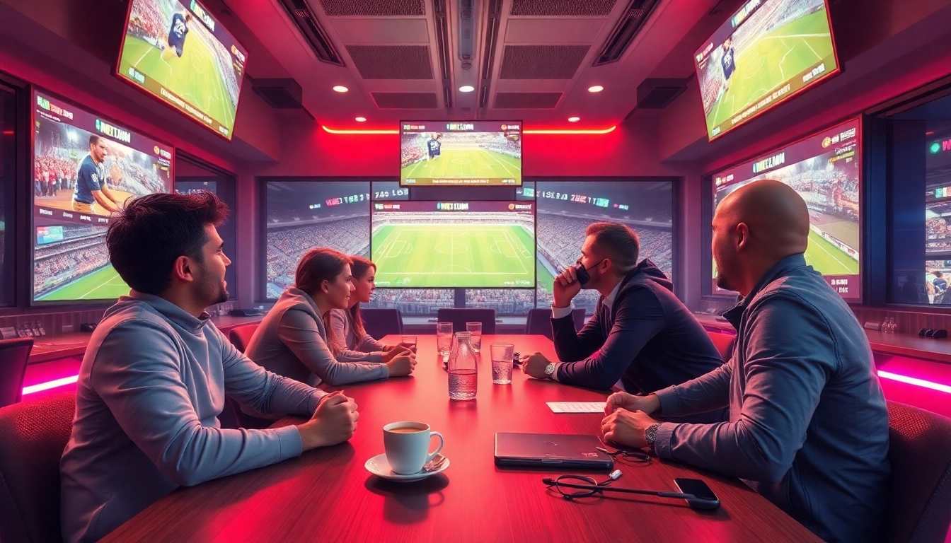 Teilnehmer setzen auf sportwetten während eines aufregenden Live-Events in einem modernen Wettbüro.