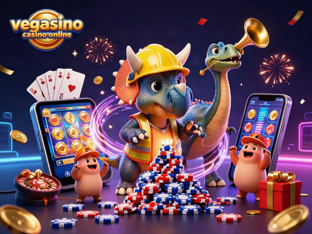 Experience excitement with vegasino casino online as characters celebrate a big win.