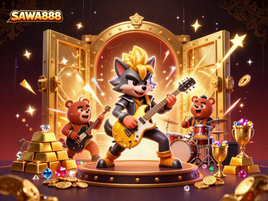 Experience winning moments at SAWA888 with thrilling casino fun, featuring exciting rock star animation and treasures.